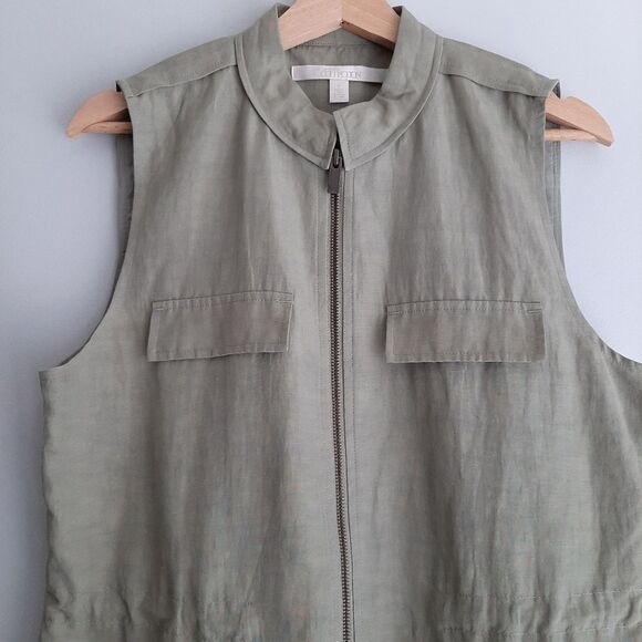 NORDSTROM COLLECTION / Full-Zip Vest Sage Green Utility Style Sz M - Picture 2 of 11